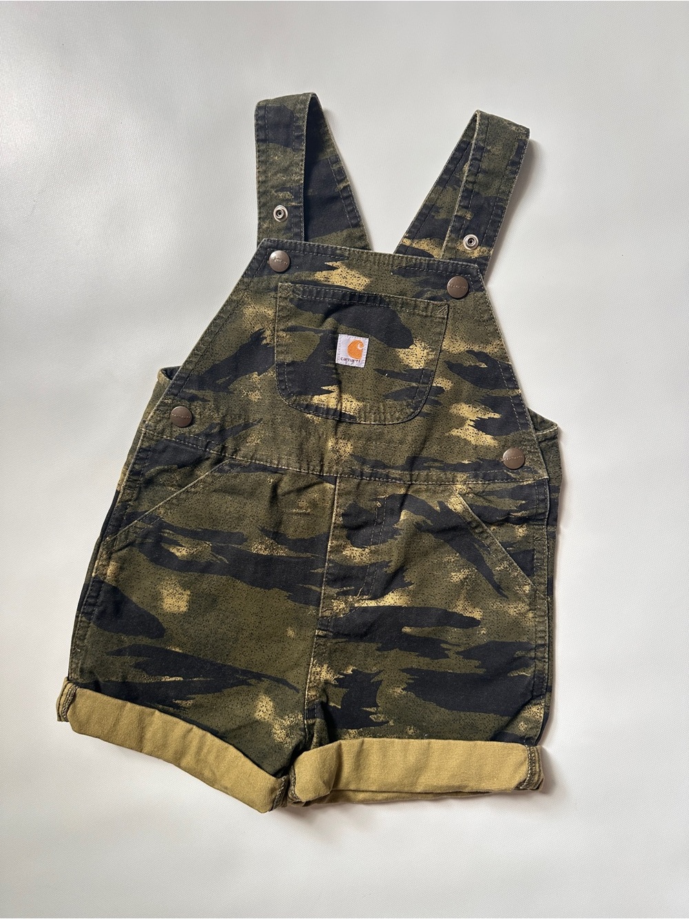 Carhartt Kids Camouflage Short Overalls in Olive and Black 3T